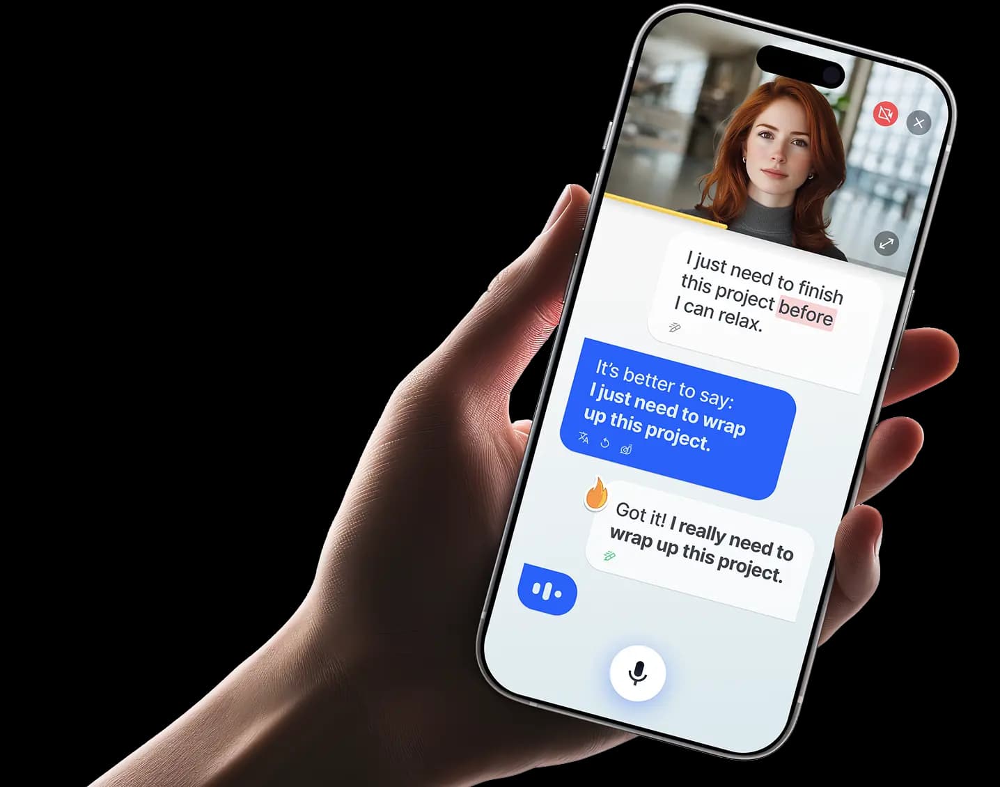 Hand holding a mobile phone displaying the Loora App Avatar Chat