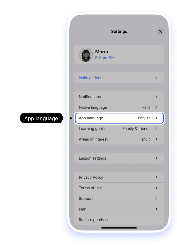 Changing the app interface language