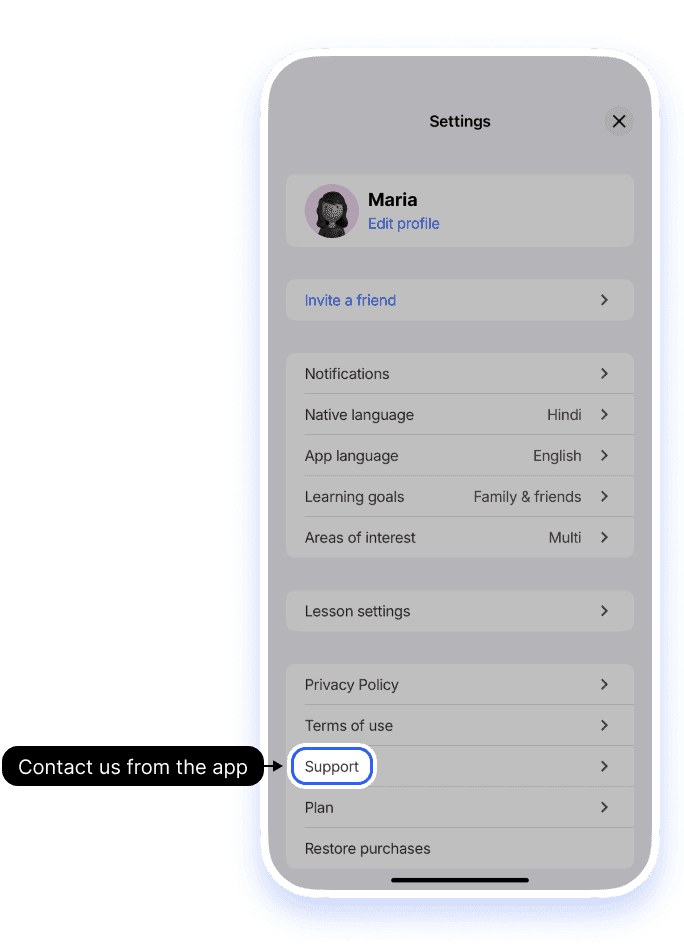 Open Support inside Loora