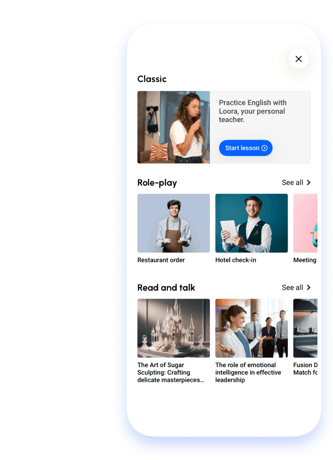 Choose a lesson type on Home