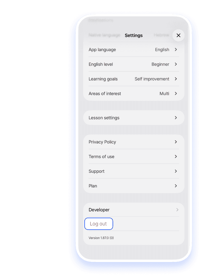 Log out from Settings