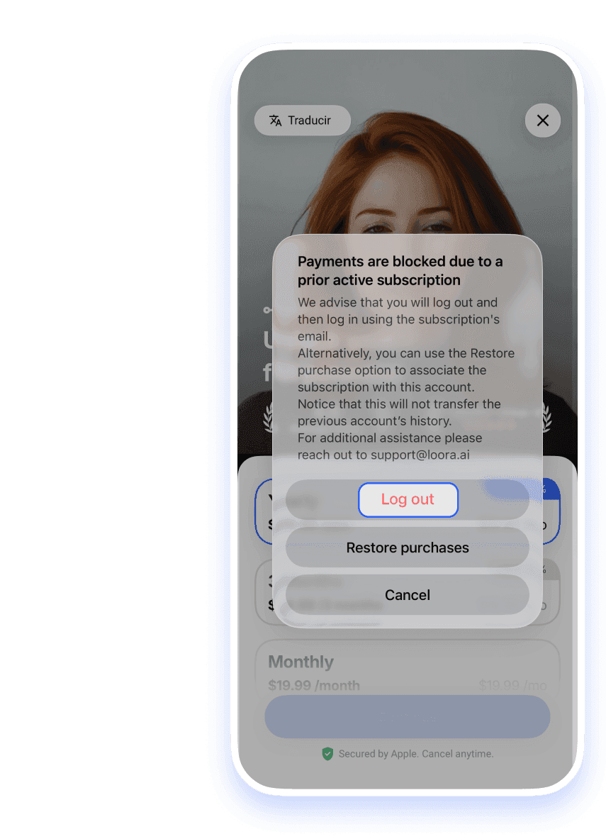 If a popup says there's already an active subscription on this device